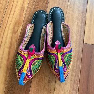 Handmade Multicolor Indian Slip-Ons, Size 7